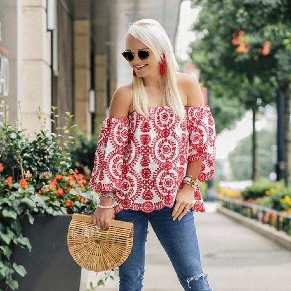 CHICWISH RED AND WHITE OFF THE SHOULDER TOP (SIZE *SMALL*) - Picture 3 of 7